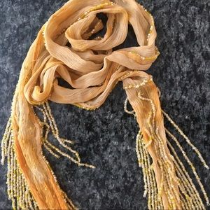 Chan Luu Beaded Fringed Skinny Chiffon Scarf